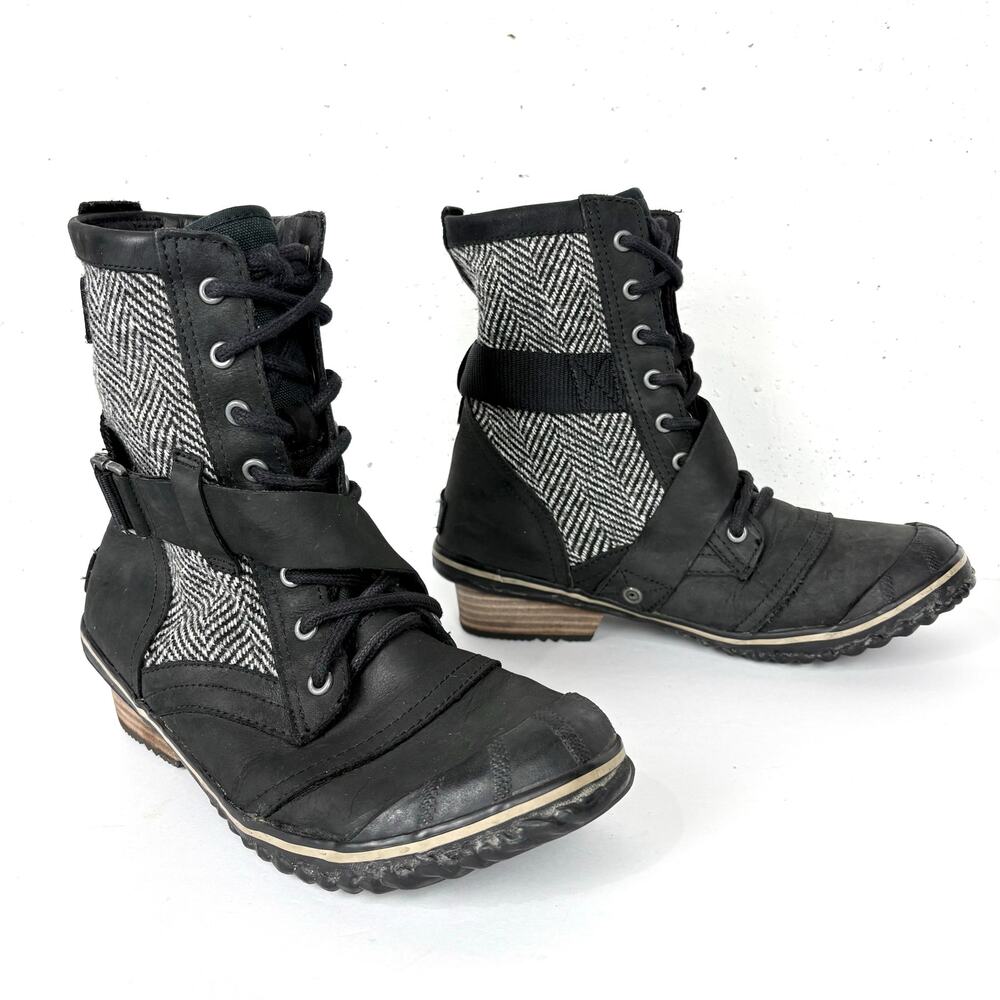 Sorel Womens Slimboot Herringbone Lace Up Waterproof Boots Black Leather Size 10 - Picture 6 of 10